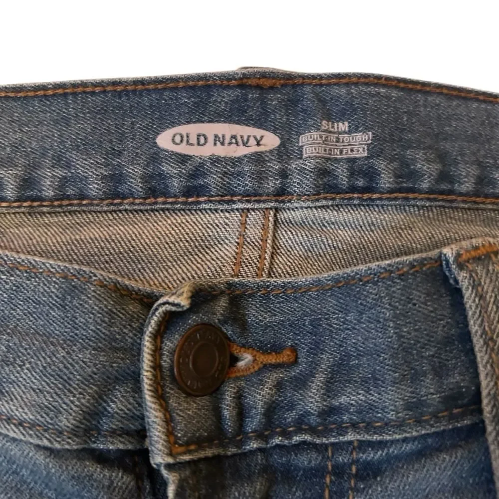 LOT OLD NAVY Two Pairs Blue Denim Built-in Flex Skinny Slim Jeans 34 x 30